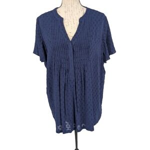 Soft Surroundings Blouse Top LARGE Blue Rayon Hob Nail NWT Pin Tucks Gift